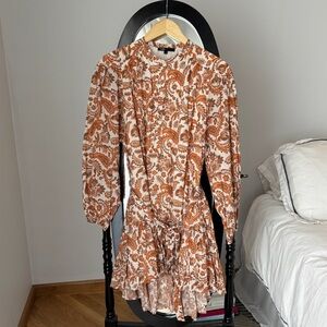 Maje Orange and Cream Long Sleeve Dress